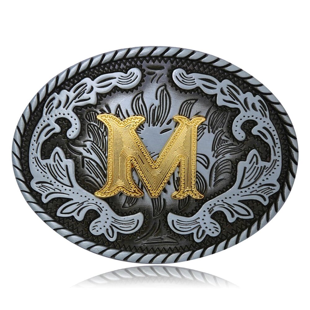 8014 Western Belt Buckle Western Cowboy Initial Letters ABCDJMR to Z Oval